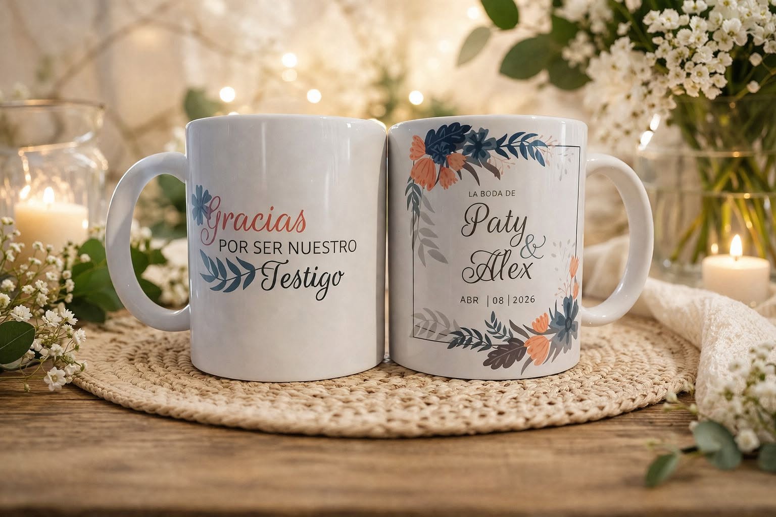 Tazas sublimadas personalizadas por Serendipia para una boda